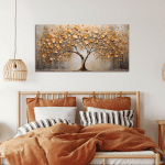 Tree Art Pictures for Wall in Living Room - Gold Canvas Wall Art for Bedroom - Abstract Art Wall Decor for Office Size 20" X 40" - Image 3