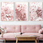 Modern Flower Art Prints Pink Peony Poster Light Pink Rose Wall Art Peony Roses Art Canvas Painting Girls Bedroom Decor Flowers Canvas Wall Art for Living Room Decor 16X24In×3 No Frame