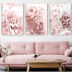 Modern Flower Art Prints Pink Peony Poster Light Pink Rose Wall Art Peony Roses Art Canvas Painting Girls Bedroom Decor Flowers Canvas Wall Art for Living Room Decor 16X24In×3 No Frame