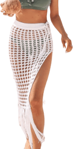 Women Hollow Out Beach Cover up Skirt Hollow Out Crochet Tassel Skirt Wrap Maxi Sarong Coverups Swimsuit
