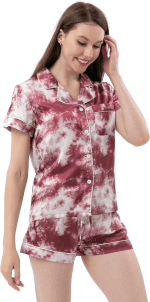 Womens Silk Satin Pajamas Set Two-Piece Pj Sets Short Sleeve Sleepwear Button-Down Loungewear Pj Sets - Image 5