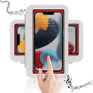 Upgraded Shower Phone Holder Waterproof Wall Mount Case for Bathroom, 360° Rotation Anti-Fog Touch Screen, Compatible with 4" - 7" Cell Phones (White)
