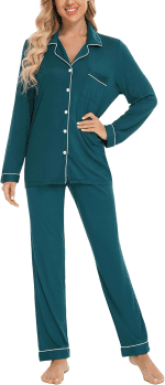 Button up Pajama Set for Women Long Sleeve Shirt and Pajama Pants Soft Pjs Lounge Sets - Image 2