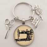 Vintage Sewing Machine Keychain Scissors Keychain Glass round Art Picture Keychain Handmade Jewelry Gift