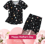 Womens Cotton Pajama Sets Short Sleeve Top with Capri Pants 2 Piece Sets for Women Summer Pajamas Lounge Set - Image 2