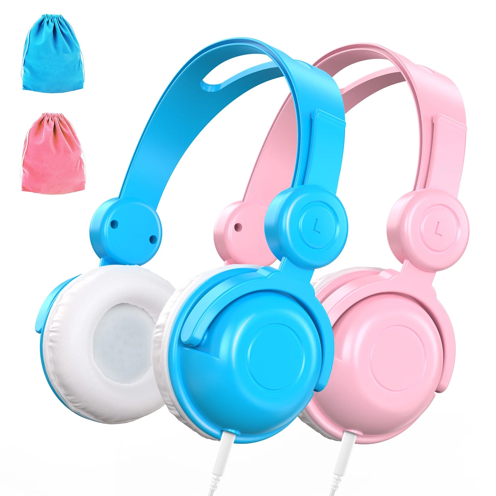 e5b0b42bfbd6aec18f890dc521a6921d-1.png Kids Headphones for Girls Boys, Wired Headphones for Kids with Microphone, HD Sound Sharing Function, 85 Db Volume Limited Hearing Protection, Kids Headphones for School Travel, 2 Pcs - Image 1