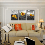 Large Size Canvas Wall Art for Living Room Family Bedroom Wall Painting Decoration,Bathroom Wall Decor Kitchen Home Decoration Black and White Sunflower Flowerswall Pictures Artwork,16X24 3 Piece - Image 4