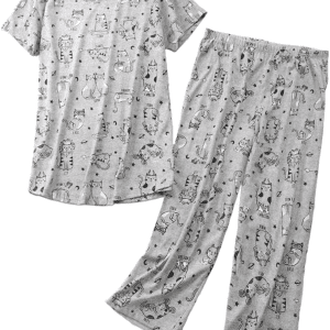 Womens Cotton Pajama Sets Short Sleeve Top with Capri Pants 2 Piece Sets for Women Summer Pajamas Lounge Set