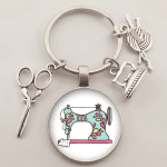 Vintage Sewing Machine Keychain Scissors Keychain Glass round Art Picture Keychain Handmade Jewelry Gift - Image 11