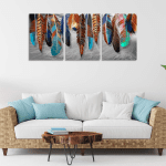 Colorful Feather Poster Prtins Decor Modern Gray Background Picture Wall Art 3 Pieces Canvas Painting Artwork Decoration Home Office Decor for Living Room Bedroom - 48" Wx24 H - Image 2