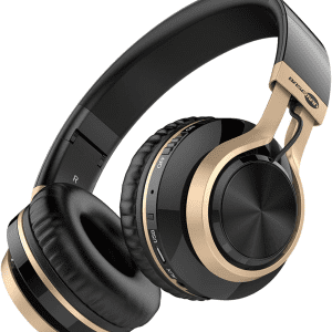 Wireless Bluetooth Headphones over Ear, Long Battery Life Stereo Deep Bass Headset with Mic Wireless and Wired Headphones for Iphone Computer TF Card Slot Teens Boys Men Adults - Black Gold