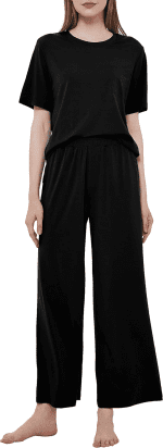 Women'S Pajama Set - Viscose Made from Bamboo, Short Sleeve Sleepwear with Pants Soft Pjs Lounge Set