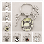 Vintage Sewing Machine Keychain Scissors Keychain Glass round Art Picture Keychain Handmade Jewelry Gift - Image 2