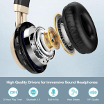 Wireless Bluetooth Headphones over Ear, Long Battery Life Stereo Deep Bass Headset with Mic Wireless and Wired Headphones for Iphone Computer TF Card Slot Teens Boys Men Adults - Black Gold - Image 2