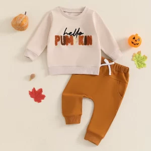 Toddler Boys Halloween Tracksuit Outfits Letter Embroidered Long Sleeve Sweatshirts Long Pants 2Pcs Fall Clothes Set